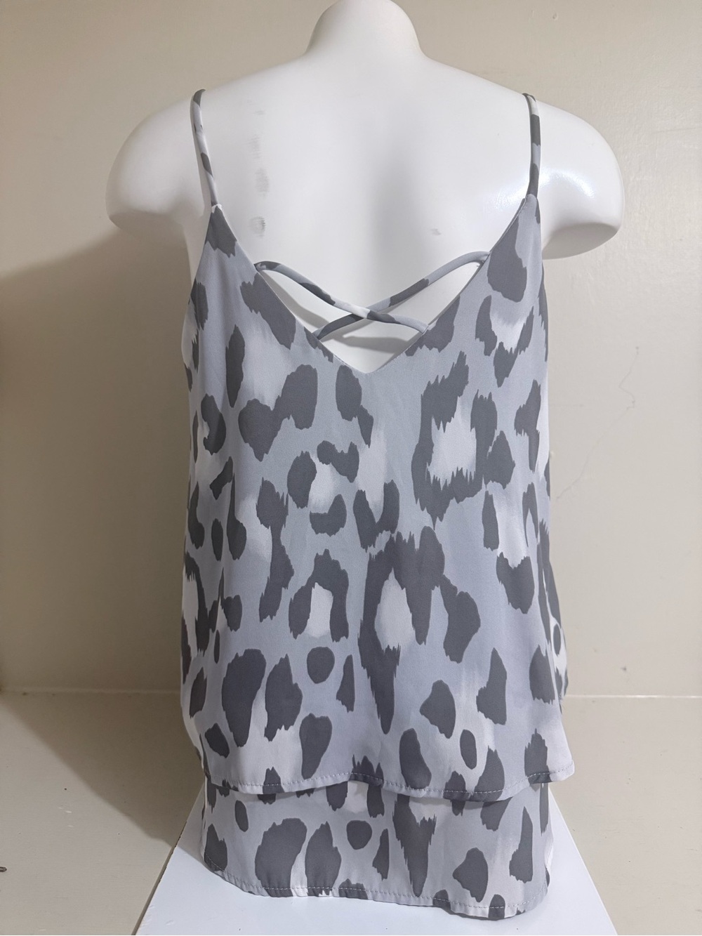 Peach Love California Gray Leopard Print Crisscross Cami